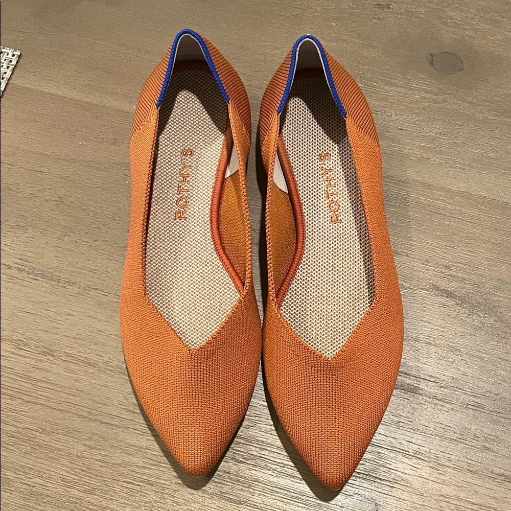 Rothy's The point Vibrant Orange Flats with Blue Accents
